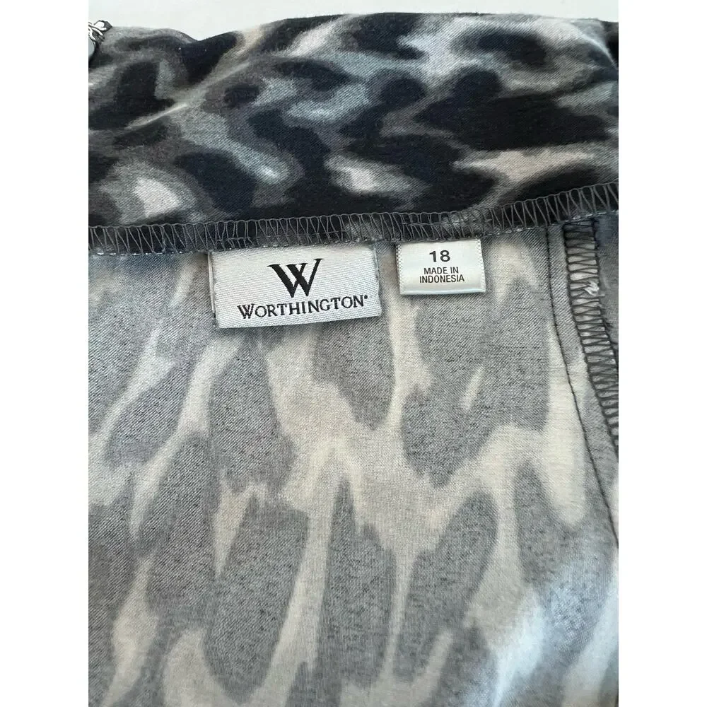 Worthington Leopard Print Black and Gray‎ Stretch Zippered Skirt Size 18